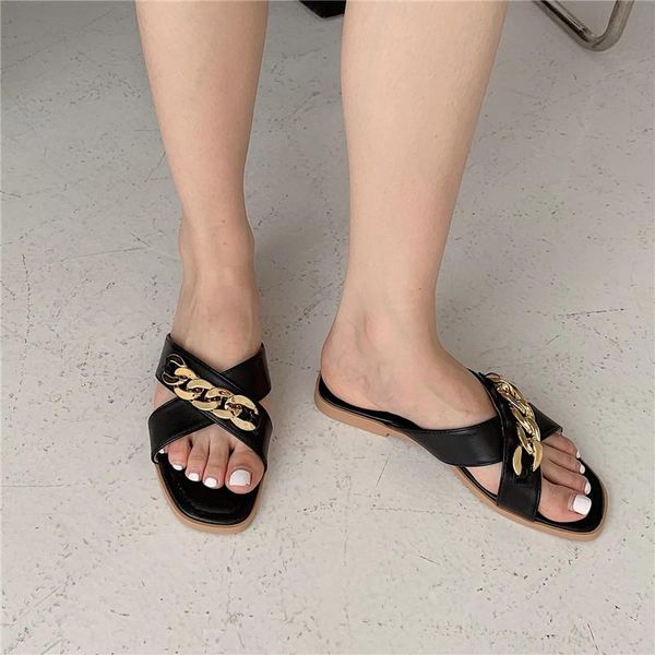 slippers summer flat shoes women's cross strap metal chain decorative flip-flops brand outdoor casual 3 colors available, Black
slippers summer flat shoes women's cross strap metal chain decorative flip-flops brand outdoor casual 3 colors available, Black