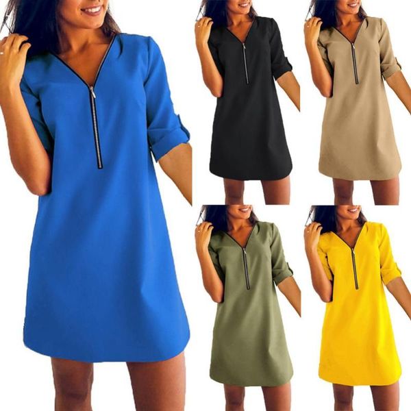 casual dresses plus size fashion women's loose solid color women zipper v neck roll up long sleeve mini dress vestido 2021, Black;gray
casual dresses plus size fashion women's loose solid color women zipper v neck roll up long sleeve mini dress vestido 2021, Black;gray