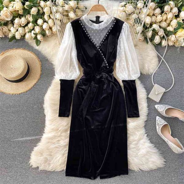 lady fashion autumn and winter round neck perspective mesh stitching retro velvet dress women elegant vestidos q519 210527, Black;gray
lady fashion autumn and winter round neck perspective mesh stitching retro velvet dress women elegant vestidos q519 210527, Black;gray