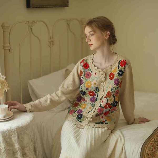 women's knits & tees fall winter women cardigan vintage elegant luxury handmade embroidery mori girls sweet knitted wool sweater 09r1, White
women's knits & tees fall winter women cardigan vintage elegant luxury handmade embroidery mori girls sweet knitted wool sweater 09r1, White