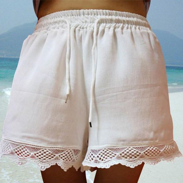 women's shorts european style summer solid color lace tie casual pants for women, White;black
women's shorts european style summer solid color lace tie casual pants for women, White;black