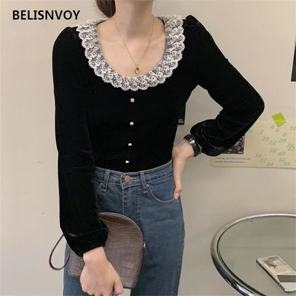 ulzzang spring autumn women blouse lace o neck slim black velvet female shirt long sleeve elegant feminine ladies shirts 210520, White
ulzzang spring autumn women blouse lace o neck slim black velvet female shirt long sleeve elegant feminine ladies shirts 210520, White