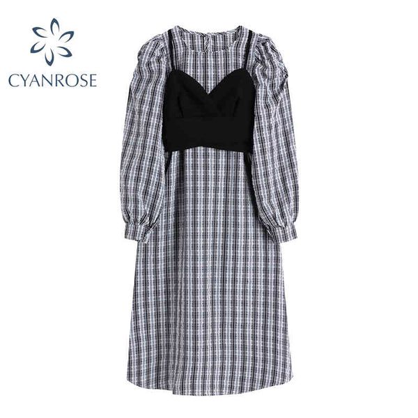 fashion two piece plaid dress women long sleeve round collar vintage korean style mori girl autumn casual elegant lady dress 210417, Black;gray
fashion two piece plaid dress women long sleeve round collar vintage korean style mori girl autumn casual elegant lady dress 210417, Black;gray
