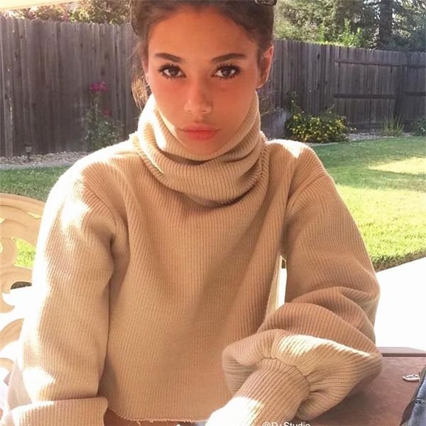 women's sweaters 2021 autumn stacking high collar short bubble long sleeve warm winter cute intellectual knitwear shitr, White;black 
women's sweaters 2021 autumn stacking high collar short bubble long sleeve warm winter cute intellectual knitwear shitr, White;black