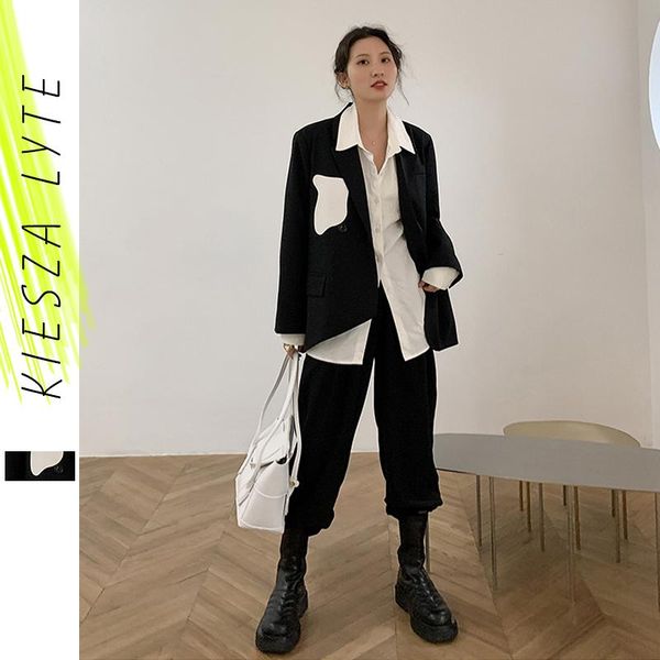women's suits & blazers women blazer casual belt contrast color office ladies suit 2021 fashion black jackets female coat outerwear, White;black
women's suits & blazers women blazer casual belt contrast color office ladies suit 2021 fashion black jackets female coat outerwear, White;black