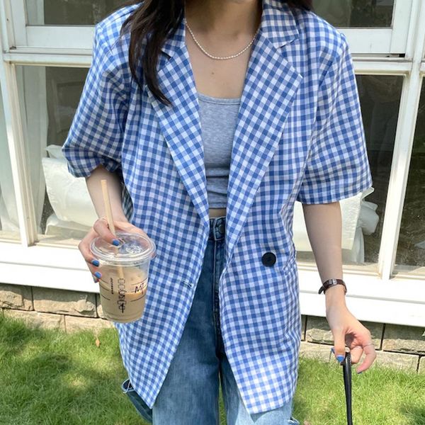 women's suits & blazers superaen 2021 design notched plaid two button-down loose short-sleeved suit jacket blazer women, White;black
women's suits & blazers superaen 2021 design notched plaid two button-down loose short-sleeved suit jacket blazer women, White;black