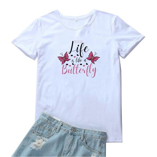women's t-shirt life is like a butterfly t shirt women cute beautiful printing pattern tshirt casual o-neck aesthetic, White
women's t-shirt life is like a butterfly t shirt women cute beautiful printing pattern tshirt casual o-neck aesthetic, White
