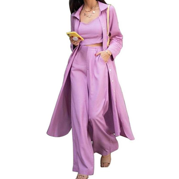 women's two piece pants autumn 3 sets women solid color elegant shirt and sleeveless spaghetti strap + long suit three-piece set xf16, White
women's two piece pants autumn 3 sets women solid color elegant shirt and sleeveless spaghetti strap + long suit three-piece set xf16, White