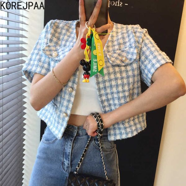 korejpaa women jacket summer korean chic ladies french temperament v-neck plaid design single-breasted loose tweed jackets 210526, Black;brown
korejpaa women jacket summer korean chic ladies french temperament v-neck plaid design single-breasted loose tweed jackets 210526, Black;brown
