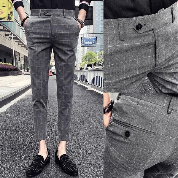 men's suits & blazers 2021 spring fashion ankle length suit pants male business casual slim pencil men plaid print trousers o113, White;black
men's suits & blazers 2021 spring fashion ankle length suit pants male business casual slim pencil men plaid print trousers o113, White;black
