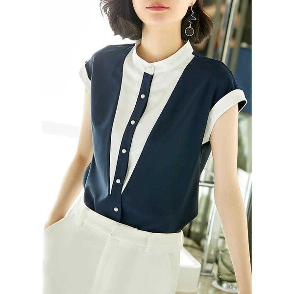 women's blouses & shirts summer korea fashion women short sleeve stand collar ol shirt loose patchwork chiffon blouse femme b ritg, White
women's blouses & shirts summer korea fashion women short sleeve stand collar ol shirt loose patchwork chiffon blouse femme b ritg, White