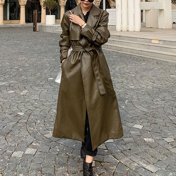 women's leather & faux autumn women fashion long oversized trench coat for 2021 sleeve sashes loose coats, Black
women's leather & faux autumn women fashion long oversized trench coat for 2021 sleeve sashes loose coats, Black