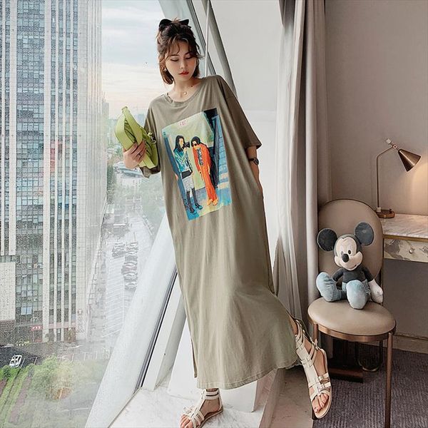 summer dress loose large size womens tanks short sleeve vestido verano robe femme ete korean printing long, White
summer dress loose large size womens tanks short sleeve vestido verano robe femme ete korean printing long, White
