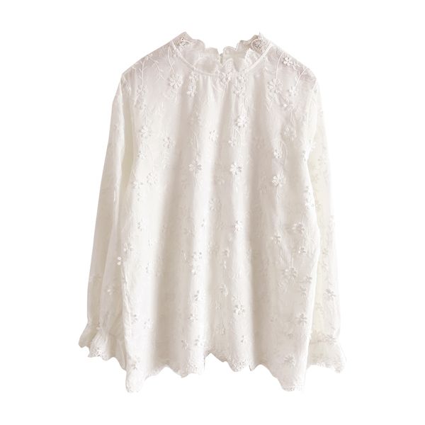women white stand neck shirt lace floral embroidery solid long sleeve spring blouse b0550 210514
women white stand neck shirt lace floral embroidery solid long sleeve spring blouse b0550 210514
