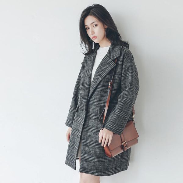 women's wool & blends 2021 autumn and winter clothing plus cotton thick plaid woolen coat mid-length thin trend, Black
women's wool & blends 2021 autumn and winter clothing plus cotton thick plaid woolen coat mid-length thin trend, Black