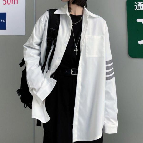 men's long-sleeved shirts loose casual retro classic arm braided shirt mid-length thin coat four seasons male clothes, White;black
men's long-sleeved shirts loose casual retro classic arm braided shirt mid-length thin coat four seasons male clothes, White;black