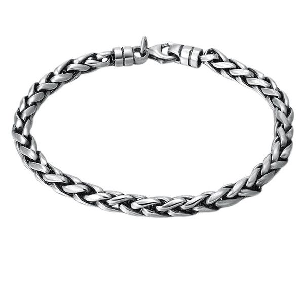 925 sterling silver braided foxtail link chain bracelets 5mm american european antique handmade vintage designer luxury jewelry accessories, Black
925 sterling silver braided foxtail link chain bracelets 5mm american european antique handmade vintage designer luxury jewelry accessories, Black