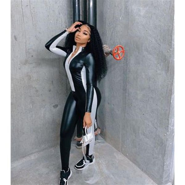 womens pu bright leather rompers fashion trend long sleeve zipper neck jumpsuits designer spring female splicing skinny casual romper, Black;white
womens pu bright leather rompers fashion trend long sleeve zipper neck jumpsuits designer spring female splicing skinny casual romper, Black;white