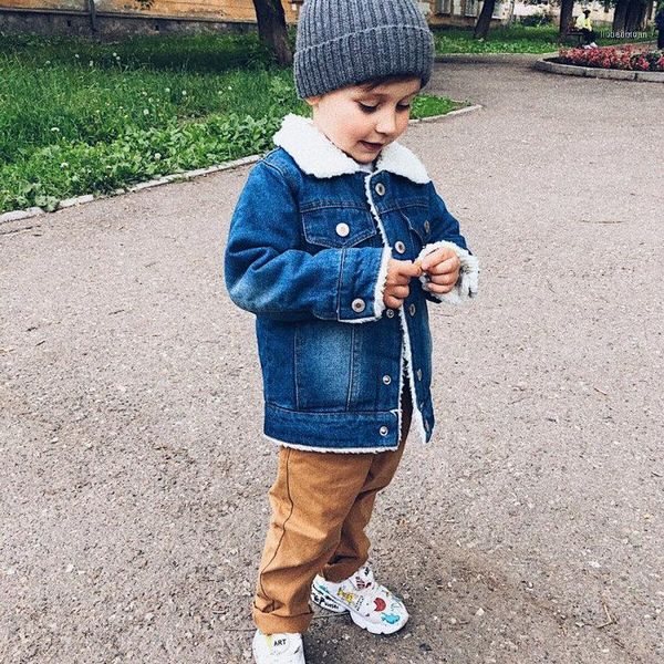 winter girls boys jeans coat long sleeve thicken cashmere denim children's jacket for warm baby kids outerwear1, Blue;gray
winter girls boys jeans coat long sleeve thicken cashmere denim children's jacket for warm baby kids outerwear1, Blue;gray