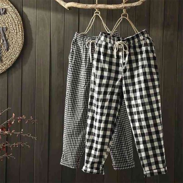 spring summer plaid pants women's harem s drawstring waist large size casual loose cotton linen trousers women 210925, Black;white
spring summer plaid pants women's harem s drawstring waist large size casual loose cotton linen trousers women 210925, Black;white