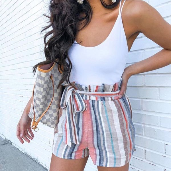 women's shorts lady loose summer women fashion stripe print casual pockets mid waist female sashes feminino 2021, White;black
women's shorts lady loose summer women fashion stripe print casual pockets mid waist female sashes feminino 2021, White;black