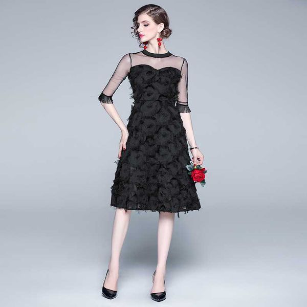 runway high qaulity autumn women dress 3/4 sleeve patchwork mesh black tassel feather dresses vintage party vestidos 210529, Black;gray
runway high qaulity autumn women dress 3/4 sleeve patchwork mesh black tassel feather dresses vintage party vestidos 210529, Black;gray