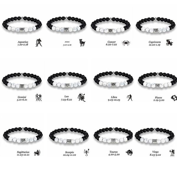 link, chain 12 zodiac signs 8mm matte stone white elastic beads bracelets vintage constellation horoscope jewelry for men women, Black
link, chain 12 zodiac signs 8mm matte stone white elastic beads bracelets vintage constellation horoscope jewelry for men women, Black