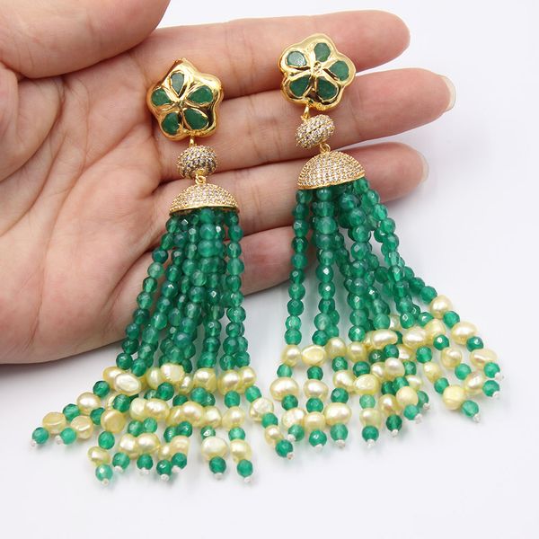 guaiguai jewelry yellow pearl green agates cz paved tassel gold color plated jade stud earrings handmade for women fashion jewelry, Silver
guaiguai jewelry yellow pearl green agates cz paved tassel gold color plated jade stud earrings handmade for women fashion jewelry, Silver