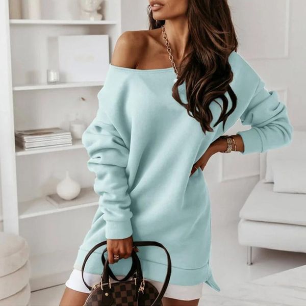casual dresses cvyataya 2021 fashion sweet candy color diagonal collar patchwork women autumn off shoulder long sleeves hoodies, Black;gray 
casual dresses cvyataya 2021 fashion sweet candy color diagonal collar patchwork women autumn off shoulder long sleeves hoodies, Black;gray