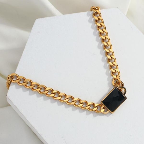 amorcome fashion gold color chunky curb chain necklace for women girls punk black natural stone square pendant collier necklaces, Silver
amorcome fashion gold color chunky curb chain necklace for women girls punk black natural stone square pendant collier necklaces, Silver