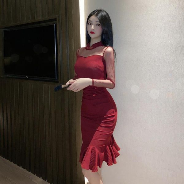 mesh patchwork long sleeve dress retro cheongsam high waist ruffles sheath mermaid dresses women robes t2008-1 casual, Black;gray
mesh patchwork long sleeve dress retro cheongsam high waist ruffles sheath mermaid dresses women robes t2008-1 casual, Black;gray