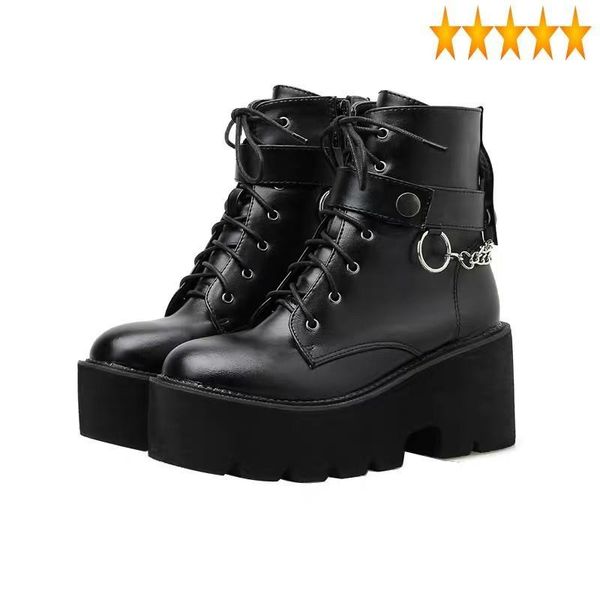 boots fashion gothic women punk chain motorcycle short casual height increasing lace up round toe platform high heel, Black
boots fashion gothic women punk chain motorcycle short casual height increasing lace up round toe platform high heel, Black