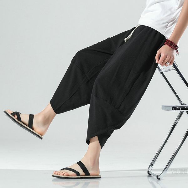 men's pants cotton linen cropped pant solid casual wide leg bloomers drawstring elastic waist calf-length trousers men plus size 5, Black
men's pants cotton linen cropped pant solid casual wide leg bloomers drawstring elastic waist calf-length trousers men plus size 5, Black