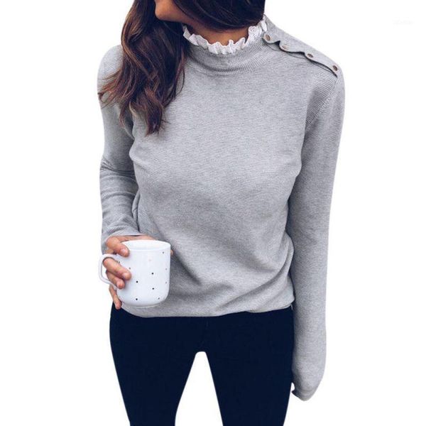 women sweet lace button long sleeve blouse round neck shirt shoulder casual women's blouses & shirts, White
women sweet lace button long sleeve blouse round neck shirt shoulder casual women's blouses & shirts, White