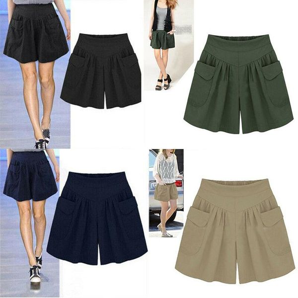 women's shorts women loose elastic waist wide leg with pockets casual culottes for summer js26, White;black
women's shorts women loose elastic waist wide leg with pockets casual culottes for summer js26, White;black