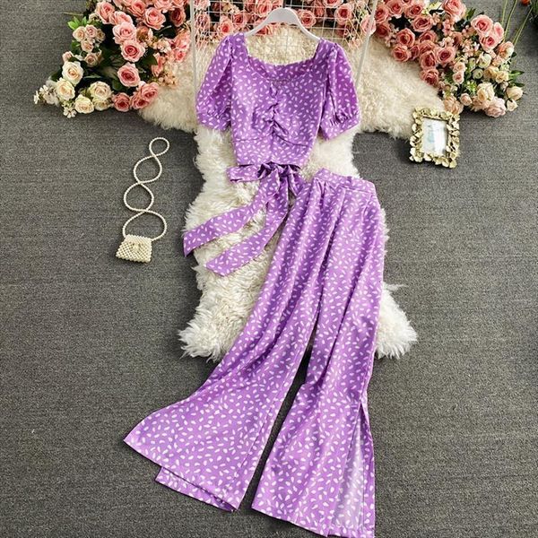 summer v neck bow womens tracksuits knot halter short print two piece suit elegant split wide leg pants women, Gray
summer v neck bow womens tracksuits knot halter short print two piece suit elegant split wide leg pants women, Gray