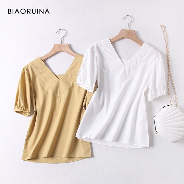 women's blouses & shirts biaoruina solid color v-neck backless short-sleeved wild fashion shirt female korean style basic, White
women's blouses & shirts biaoruina solid color v-neck backless short-sleeved wild fashion shirt female korean style basic, White