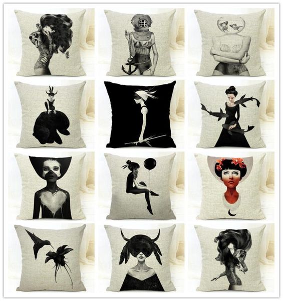 cushion/decorative pillow cushion cover black and beige girl pattern linen cotton home seat case
cushion/decorative pillow cushion cover black and beige girl pattern linen cotton home seat case