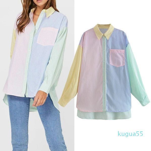 spring long sleeve shirt woman blouses stripes hit color casual plus size women clothing button loose female top, White
spring long sleeve shirt woman blouses stripes hit color casual plus size women clothing button loose female top, White