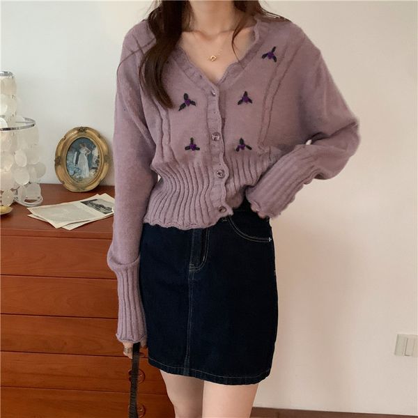 sweaters chic fashion versatile retro v-neck wooden ear ee hand embroidered sweater soft temperament korean cardigan, White;black
sweaters chic fashion versatile retro v-neck wooden ear ee hand embroidered sweater soft temperament korean cardigan, White;black