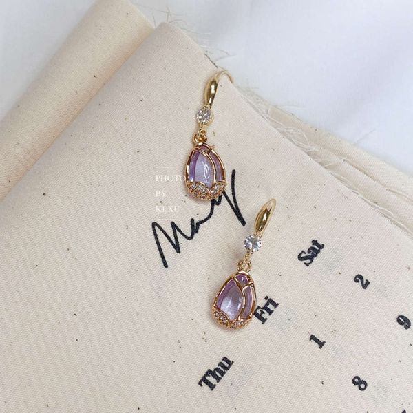 french elegant lavender tulip crystal flowers inlaid with diamond and gold plated earrings, Black
french elegant lavender tulip crystal flowers inlaid with diamond and gold plated earrings, Black