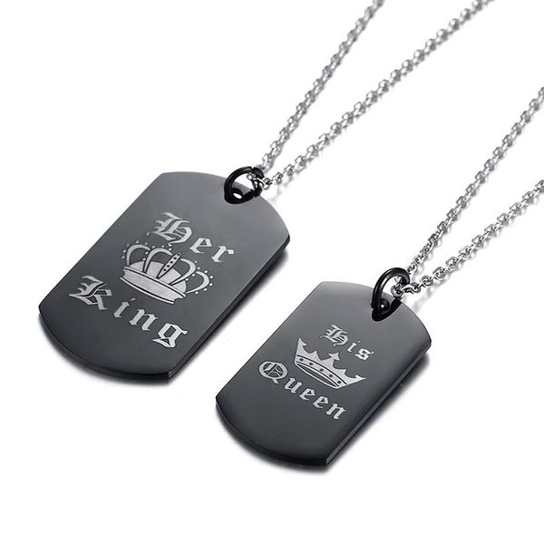 her king his queen and hers black dog tag set in stainless steel couples necklace pendant necklaces, Silver
her king his queen and hers black dog tag set in stainless steel couples necklace pendant necklaces, Silver