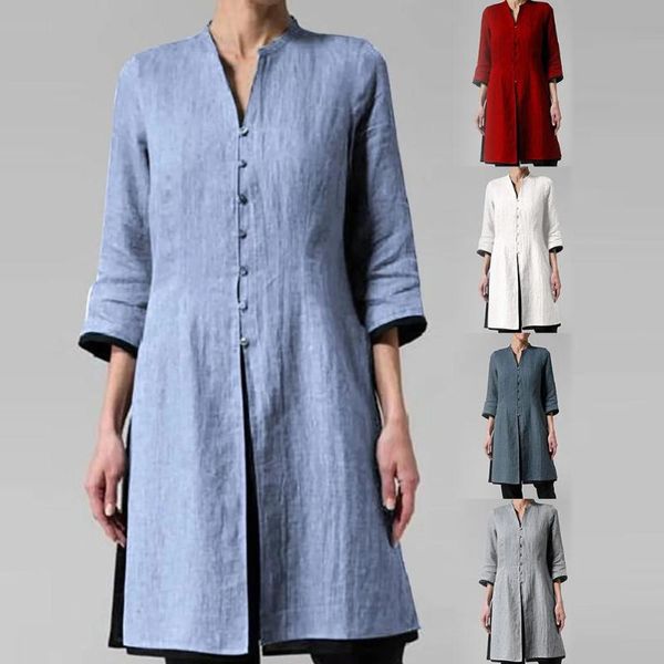 women elegant vintage oversize dress 3/4 sleeve single-breasted irregular hem tunic long shirt women's t-shirt, White
women elegant vintage oversize dress 3/4 sleeve single-breasted irregular hem tunic long shirt women's t-shirt, White
