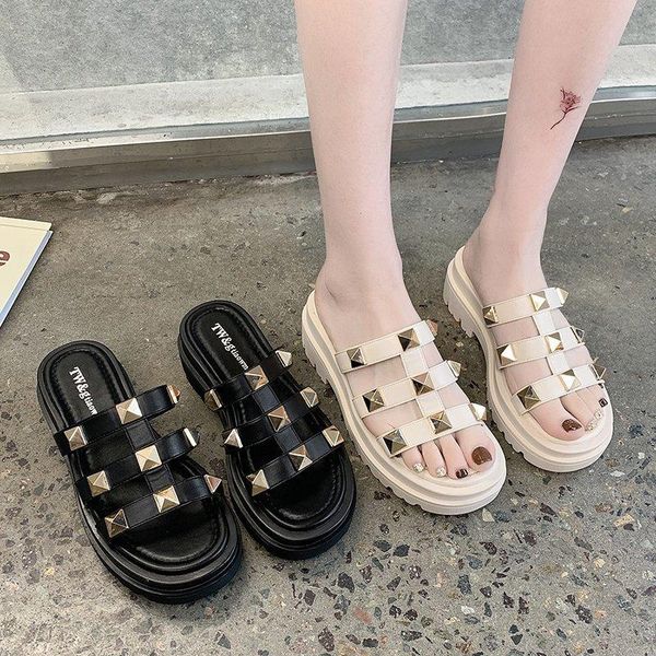 slippers summer flat platform woman narrow bands with rivet comfortable women casual non-slip hollow women's beach female slide, Black
slippers summer flat platform woman narrow bands with rivet comfortable women casual non-slip hollow women's beach female slide, Black