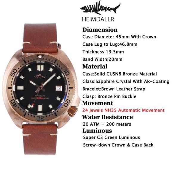 wristwatches heimdallr arrival mens mechanical watch cusn8 brozne case sapphire waterproof automatic self-wind nh35 c3 luminous, Slivery;brown
wristwatches heimdallr arrival mens mechanical watch cusn8 brozne case sapphire waterproof automatic self-wind nh35 c3 luminous, Slivery;brown