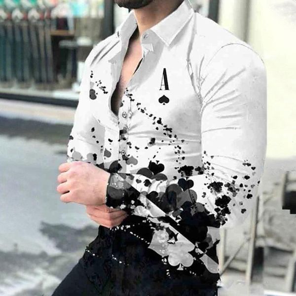 men's casual shirts 2021 shirt long sleeve tees poker card print turn-down collar buttoned vintage for men clothing, White;black
men's casual shirts 2021 shirt long sleeve tees poker card print turn-down collar buttoned vintage for men clothing, White;black