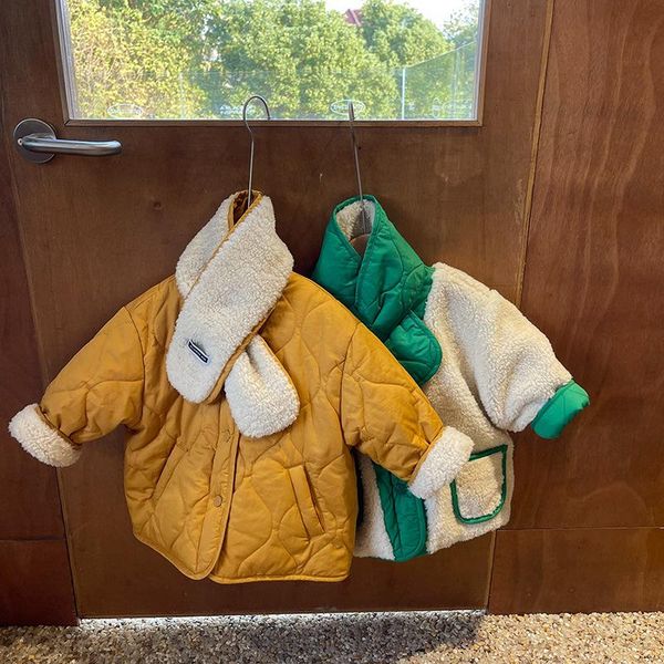 down coat 2021 winter kids cotton padded coats with scarf korean style baby children thicken warm outerwear can wear two sides, Blue;gray
down coat 2021 winter kids cotton padded coats with scarf korean style baby children thicken warm outerwear can wear two sides, Blue;gray