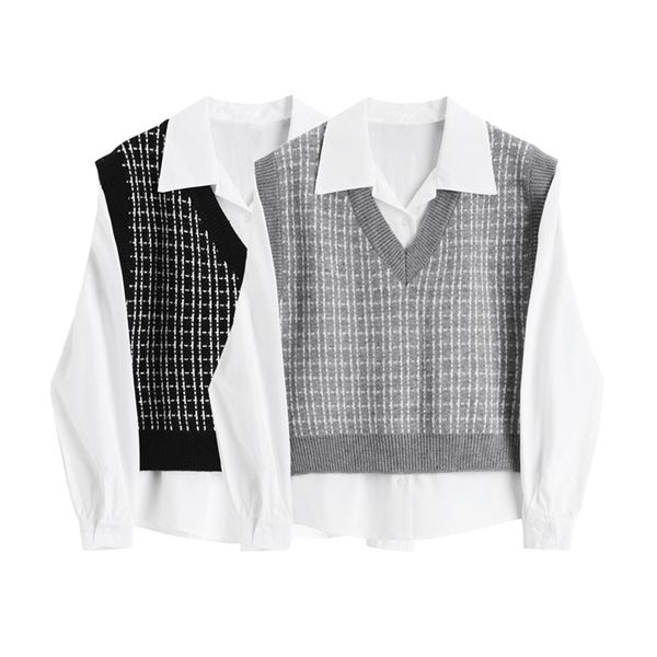 cyanrose autumn long sleeve loose turn down collar shirt women + plaid knitted sweater vest fashion casual female two piece 210515, White
cyanrose autumn long sleeve loose turn down collar shirt women + plaid knitted sweater vest fashion casual female two piece 210515, White