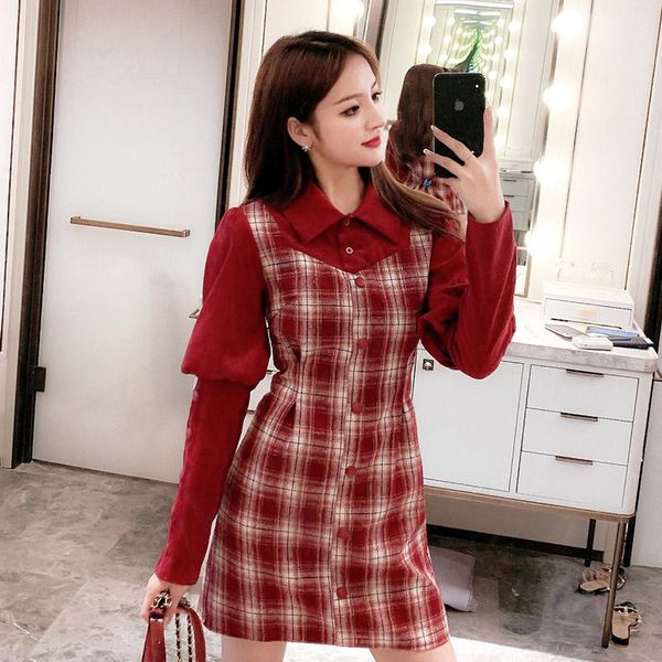 casual dresses coigarsam women korean dress fashion one piece autumn french style long sleeve plaid patchwork red robe, Black;gray
casual dresses coigarsam women korean dress fashion one piece autumn french style long sleeve plaid patchwork red robe, Black;gray