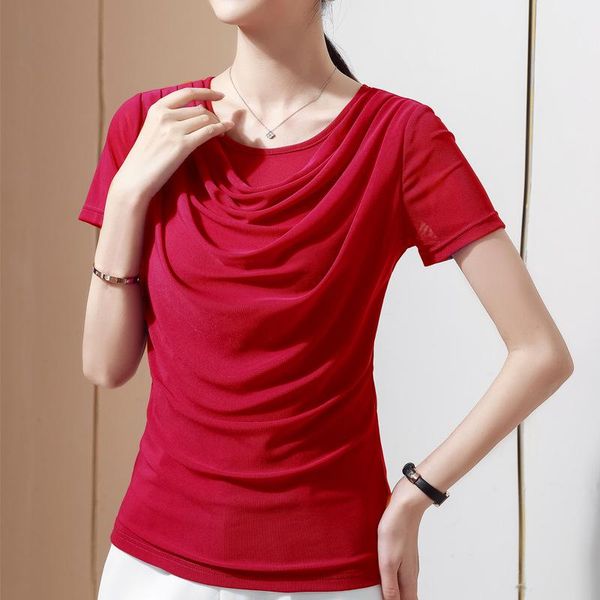 women's t-shirt short sleeve solid color women clothing 2021 summer elegant slim pleated mesh female blusas plus size -5xl, White
women's t-shirt short sleeve solid color women clothing 2021 summer elegant slim pleated mesh female blusas plus size -5xl, White